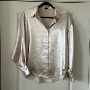Express Boyfriend Portofino Elegant Cream Satin Blouse (Size S)
